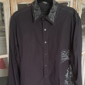 Mens 7 Diamonds Gray Shirt with Paisley Accents Size XXL